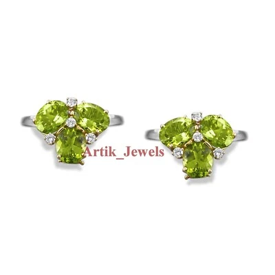 Natural Peridot Gemstone With 14K White Gold Plated Silver Cufflink #1352 - Image 1 of 4