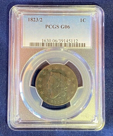 1823/2 LARGE CENT PCGS G-6, Key Date Coin, Low Mintage, Rotated Reverse Cover