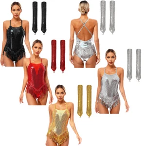 Women Leotard Lyrical Bodysuit Prom Outfit Long Gloves Dance Dress Cha-Cha Ball - Picture 1 of 49