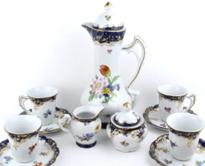 Vintage Porzellan Blumen Teeservice Kobaltblau Gold Vergoldet Reproduktion Limoges - Bild 1 von 18