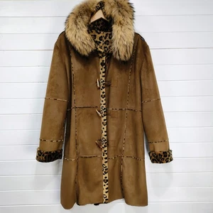 VTG Skea Women's 10 City Ski Luxury Long Coat Real Fur Animal Print Penny Lane - Picture 1 of 19