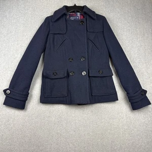 American Eagle Peacoat Womens S Blue Button Insulated Wool Blend Preppy Collared - Picture 1 of 7