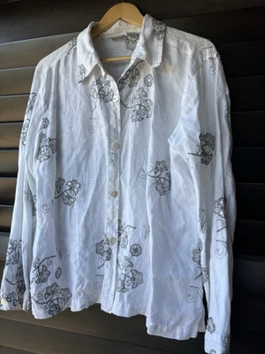 Blusa Chico's Lino Blanca con Lentejuelas Bordadas Talla 3 XL Plateada Foto 1 de 4