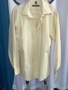 Geoffrey Beene Size 16 1/2 Sz Lg, Yellow with White Pinstripes Longsleeve - Picture 1 of 6