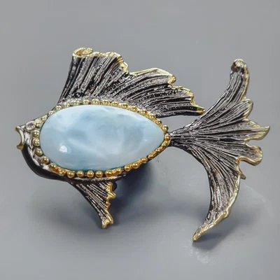 Broche Larimar Natural Hecho a Mano 25 ct+ Plata de Ley 925/NB29915 Foto 1 de 4