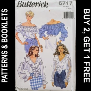 Vtg Butterick Top w Neckline Ruffle Variations Pattern #6717 Size 12-14-16 UNCUT - Picture 1 of 7