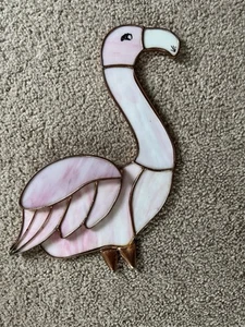 Vintage Stained Glass Flamingo Sun Catcher Pink Copper Leaded Window Tropical - Picture 1 of 8