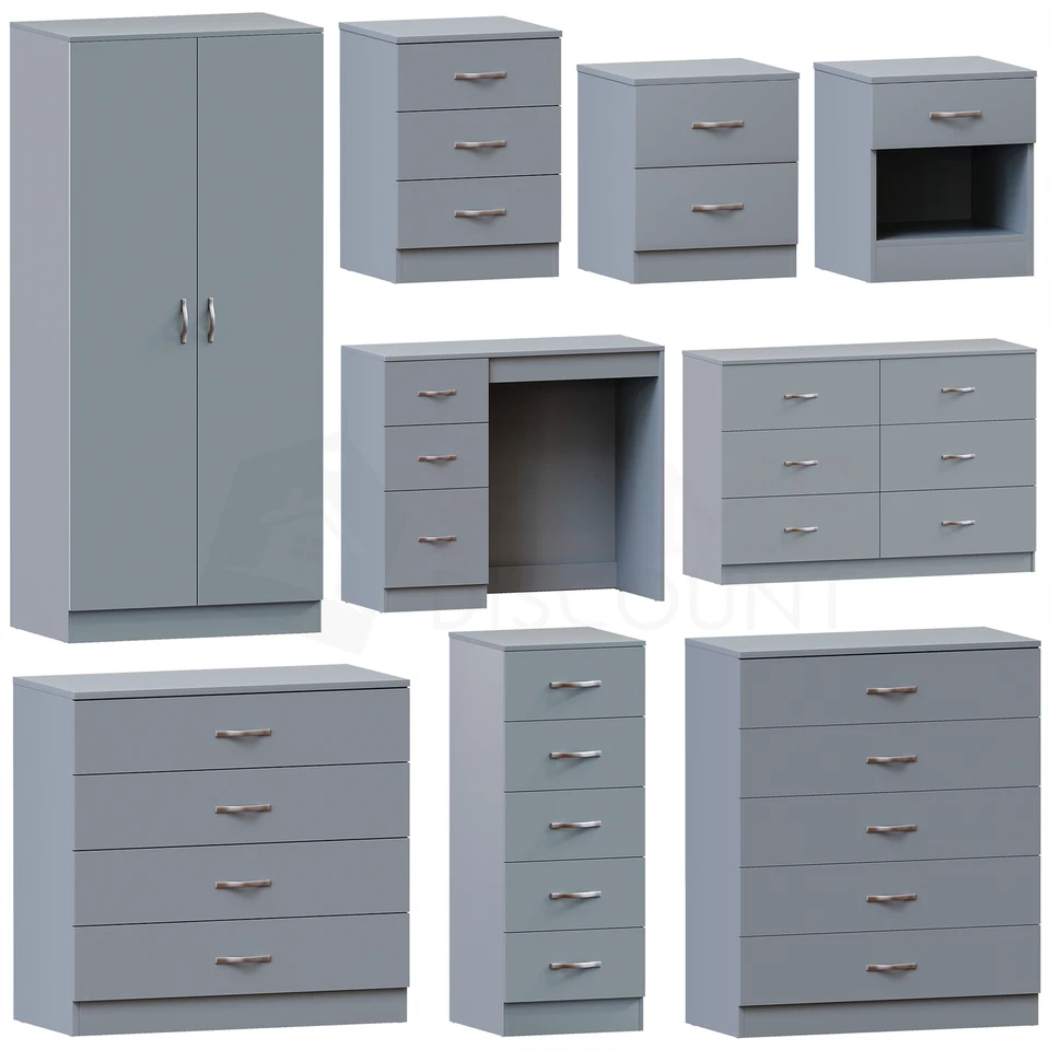 Grey Chest of Drawers Modern Bedroom Furniture Bedside Table Wardrobe Desk - Image 1 of 1
