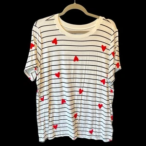 Torrid 2 Super Soft Knit tee 2X White striped hearts Short sleeves Womens top - Picture 1 of 6