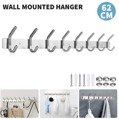 8 Hooks Coat Hooks Heavy Duty Wall Mounted Stainless Steel Hanger Rack Holder UK - Image 1 of 4