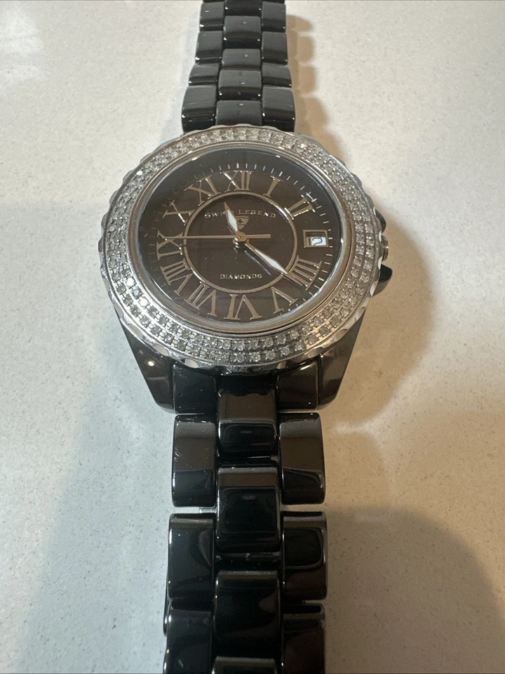 女士 Swiss Legend Karamica 钻石表圈陶瓷手表 34 毫米_阅读 — 第 1/4 张图片