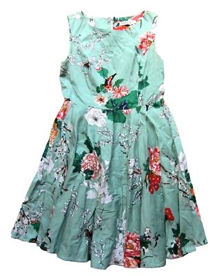 Vestido sin mangas Grace Karin algodón elástico verde rosa floral pájaro L Foto 1 de 4
