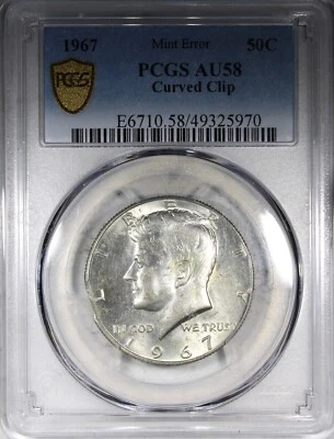 1967 Kennedy Half Dollar PCGS AU58 Curved Clip Mint Error - Image 1 of 2