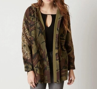 MISS ME Camouflage Shacket  Shirt Jacket Camo Bling Sequins Embellished Size S - Image 1 of 4