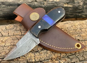 4.5" Handmade Forged Damascus Steel EDC Mini Neck Knife"Buffalo Horn Handle  - Picture 1 of 7