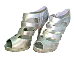 NWOB Stiletto Strappy Heels Size 10 Open Toe Silver With Zipper by City Streets - Picture 1 of 5