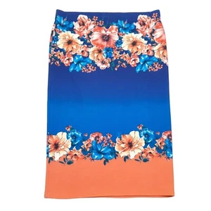 Vintage Material Girl Skirt Womens Juniors XL Blue Pencil Floral Stretch Flaw - Picture 1 of 13