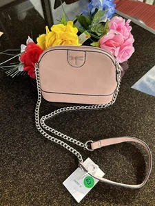 Borsa a tracolla rosa marca Le Bag, parte superiore con cerniera, catena e cinturino in ecopelle, nuova con etichetta - Foto 1 di 7