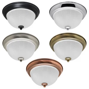Flush Fitting Ceiling Light Frosted Glass Dome Shade Metal Surround IP44 - Picture 1 of 60