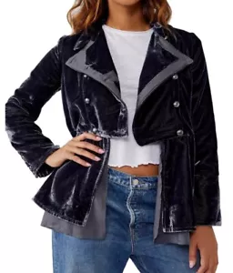 Free People Velvet Faye Military Jacket Ebony (Grey) Women’s Sz S NWT $228 - Picture 1 of 12
