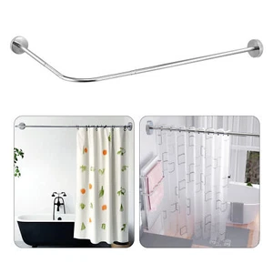 L Shape Shower Rail Rods Curtain Rod Wall Mounted Curved Bath Pole for Bathroom - Picture 1 of 7