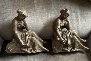 Art Deco Antik 2 Paar Lot Spelter Figur Statue Harfe 8" - Bild 1 von 10