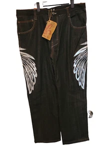 NWT Vintage Raw Blue Jeans Mens 40x34 Denim Embroidered Pants Baggy Rap Y2K - Picture 1 of 15