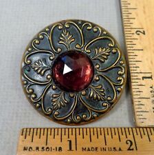 GAY '90s VICTORIAN BUTTON #14, 1800s Faceted Glass Jewel in Brass, LARGE