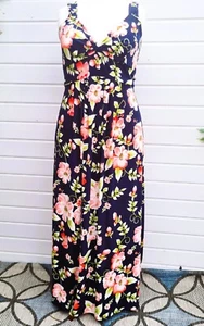 Mela London Curve Navy Floral Stretchy Summer Maxi Dress Size 16 NWT & £30 - Picture 1 of 8