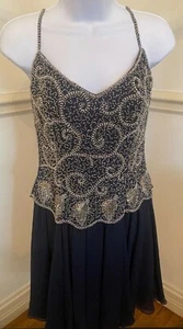 CLASSIC Black Tie by Oleg Cassini Women’s Sz 6 100% Silk Sequined Cocktail Dress - Picture 1 of 7