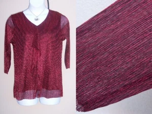 Christopher & Banks NEW red black shimmer top size L jabot dressy blouse shirt - Picture 1 of 11
