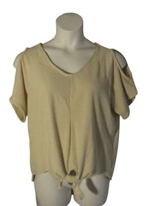 The Sudadera Project L Beige Marrón Manga Corta Hombro Frío Tejido Camisa Top - Imagen 1 de 3