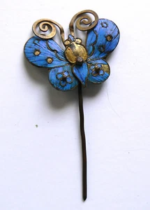 Qing Dynasty Kingfisher Feather Hair Pin Antique VINTAGE Blue Tian-tsui 點翠  - Bild 1 von 2