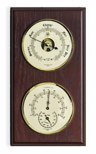 PLYMOUTH BAROMETER AND THERMOMETER & HYGROMETER - MAHOGANY - WEATHER STATION - Picture 1 of 1
