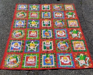 VIntage Fabric Handmade Christmas Blanket Angels Kids Drummer Boy Rare Print - Imagen 1 de 4
