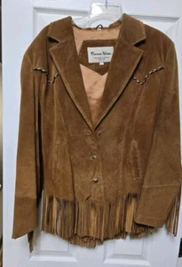 VTG Pioneer Wear Suede Leather Lined Fringe Jacket Woman’s Large - Picture 1 of 13