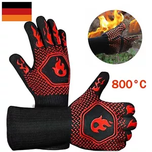2x Grillhandschuhe Feuerfest 800°C Schutzhandschuhe Ofenhandschuh-Hitzebeständig - Bild 1 von 10