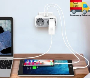 ENCHUFE REGLETA LADRON CON 2 PUERTOS ENCHUFES 220V Y 2 USB COMPACTO PORTATIL - Imagen 1 de 4