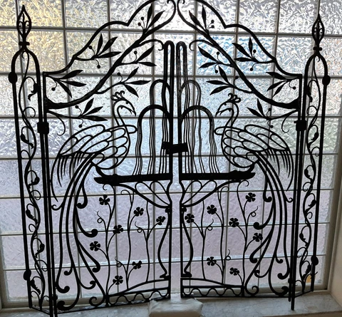 1920’s Peacock Water Fountain Old Florida Estate Wrought Iron Gate Cover
