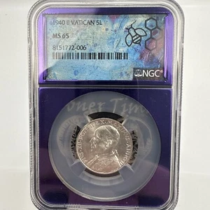 1940 II  VATICAN SILVER 5 LIRE NGC MS 65 TraderBea Purple Core - Picture 1 of 4