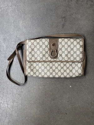 Gucci Vintage Round GG Canvas Crossbody Bag with Brown Monogram and Leather Trim - Image 1 of 4