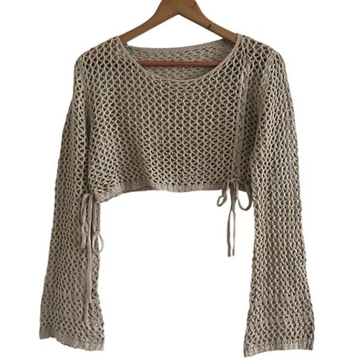 Suéter Y2K Crochet Manga M Campana Marrón Transparente Indie Hada Grunge Boho Hippie Foto 1 de 4