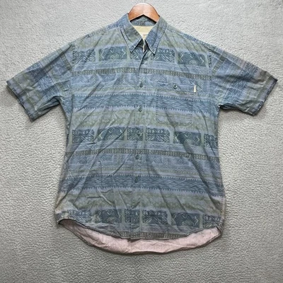 CAMEL ACTIVE Mens XL Short Sleeve Button Shirt Blue Green Tribal Print Cotton - Image 1 of 4