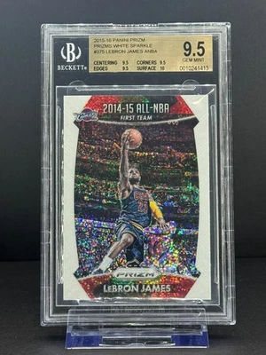 Baloncesto LeBRON JAMES 2015-16 Prizm BLANCO BRILLO PRIZM #375 BGS GEMA COMO NUEVO 9,5 Foto 1 de 3