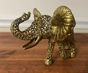 Metall Elefant Rüssel Up Figur Volkskunst filigran Gold Statue Dschungel Figur  - Bild 1 von 9