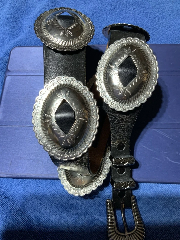 Leather Concho Belt Leather Silver Concho Western Cowgirl Small Size 28 - Image 1 of 4