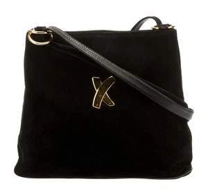 BOLSO PEQUEÑO DE GAMUZA NEGRO PALOMA PICASSO AUTÉNTICO DE COLECCIÓN CON BOLSA ANTIPOLVO DE CADENA DORADA - Imagen 1 de 9