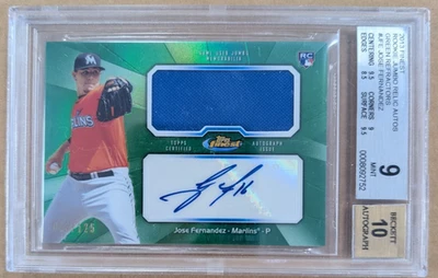 2013 Finest Rookie Jumbo Relic Auto Green Jose Fernandez/125- BGS 9/AU 10 - Image 1 of 2