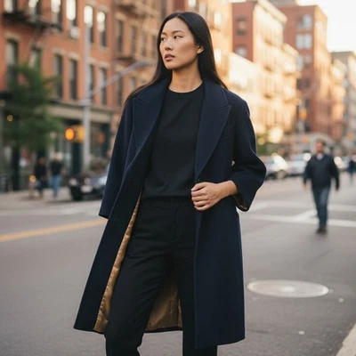 Abrigo Ashley Scott 100% Lana Pura Azul Marino XL Botón Único Chal Cuello Forrado EE. UU. Foto 1 de 4