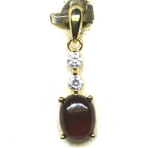 925 Sterling Silver 6 x 8 mm. Red Ruby & Cubic Zirconia Pendant 18K Gold Plated - Picture 1 of 4